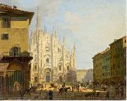 Giovanni Migliara Veduta di piazza del Duomo in Milano oil painting on canvas
